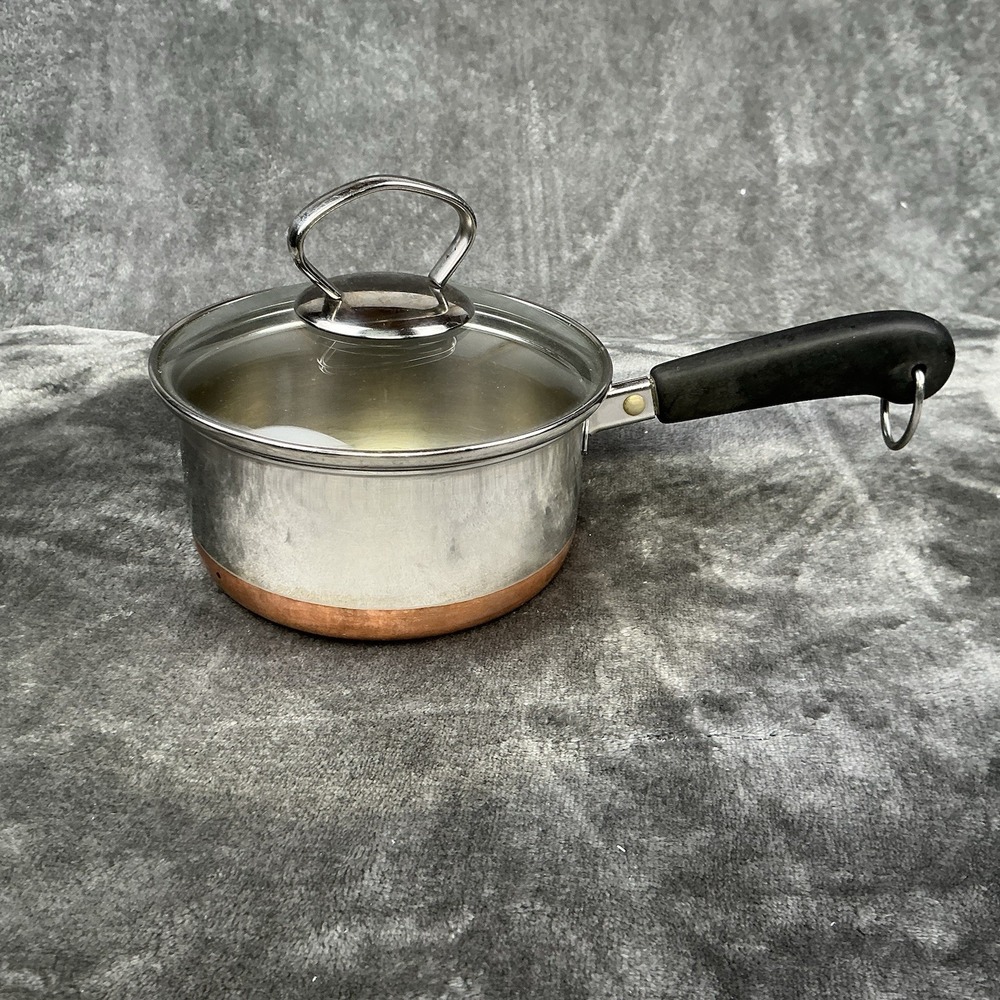 Vintage Revere Ware 1 Quart Copper Bottom Pan / Skillet W/Lid